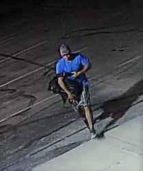 Surveillance footage of male walking towards a van.
