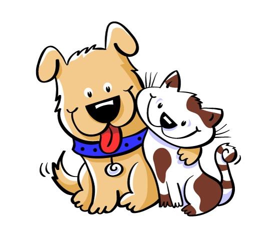 Cartoon image of a dog hugging a cat.