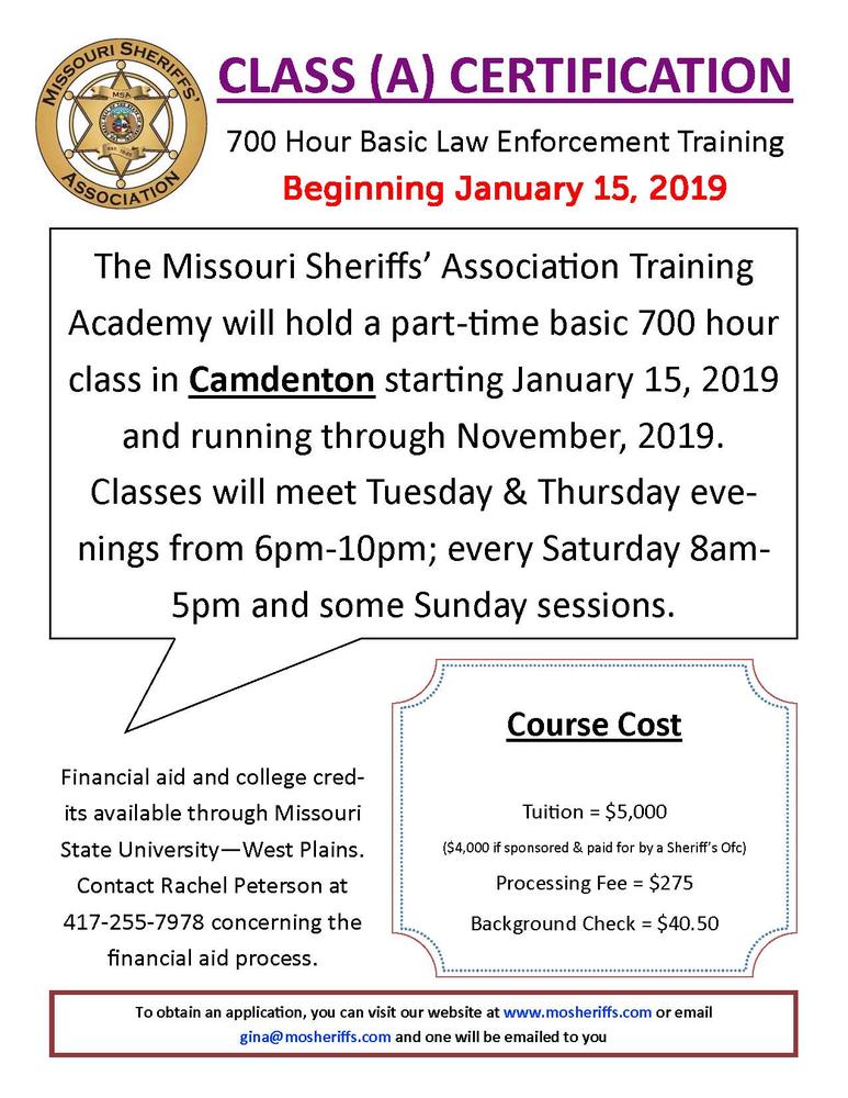 Class (A) Certification for 700 hour basic law enforcement training.