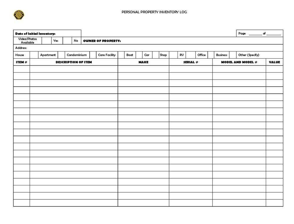 Sample log regarding personal property listings